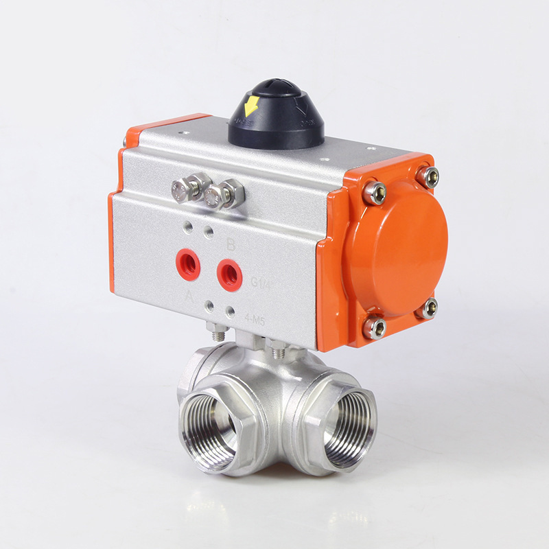 Pneumatic internal thread three-way ball valve