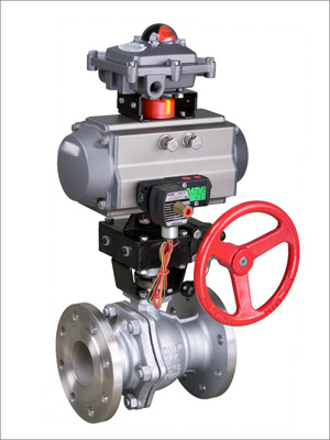 Pneumatic ball valve with hand