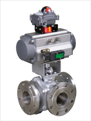 Pneumatic flange three-way bal